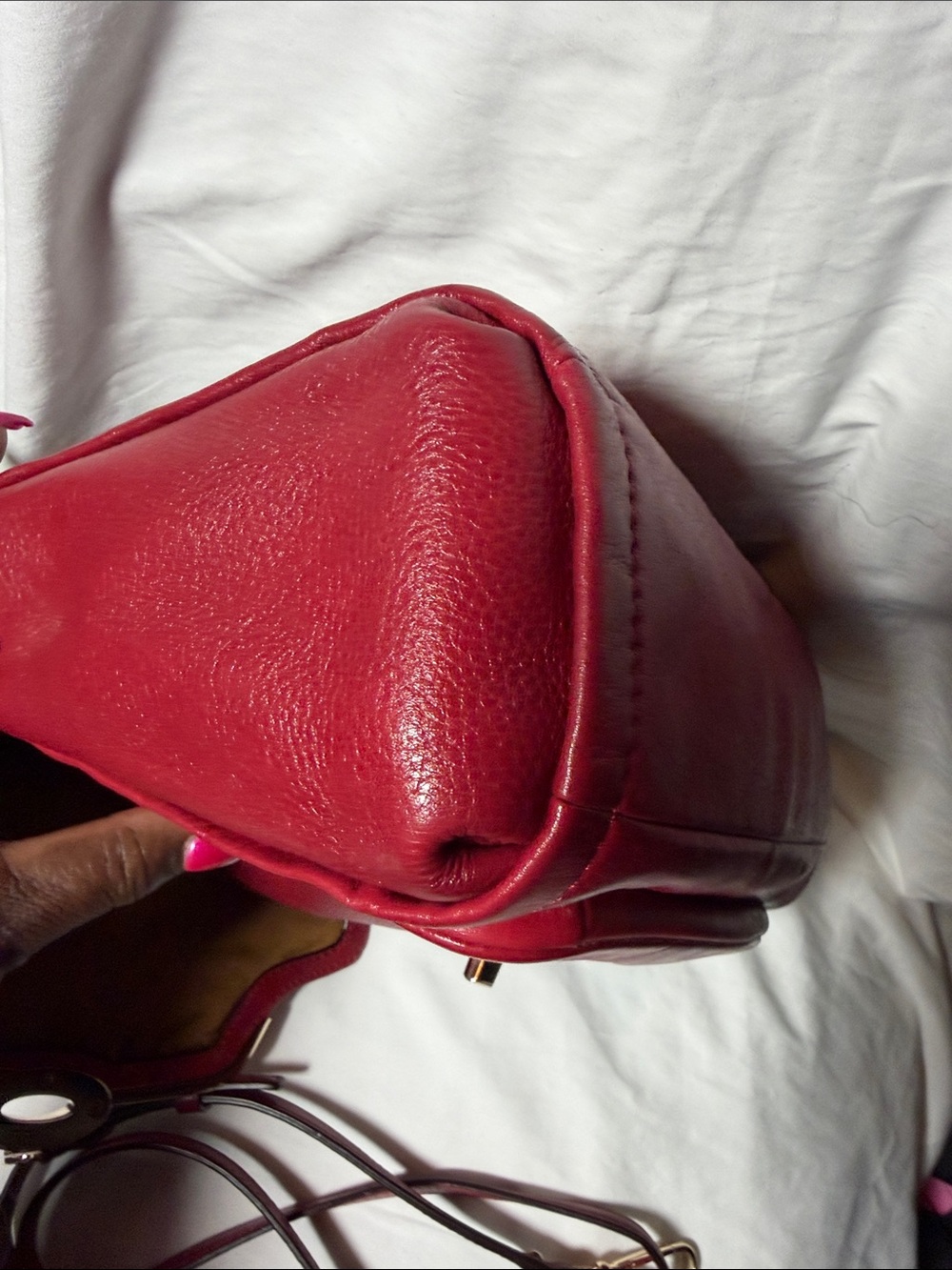 Coach Red Pebbled Leather Top-Handle Satchel with Gold Hardware - Picture 8 of 14